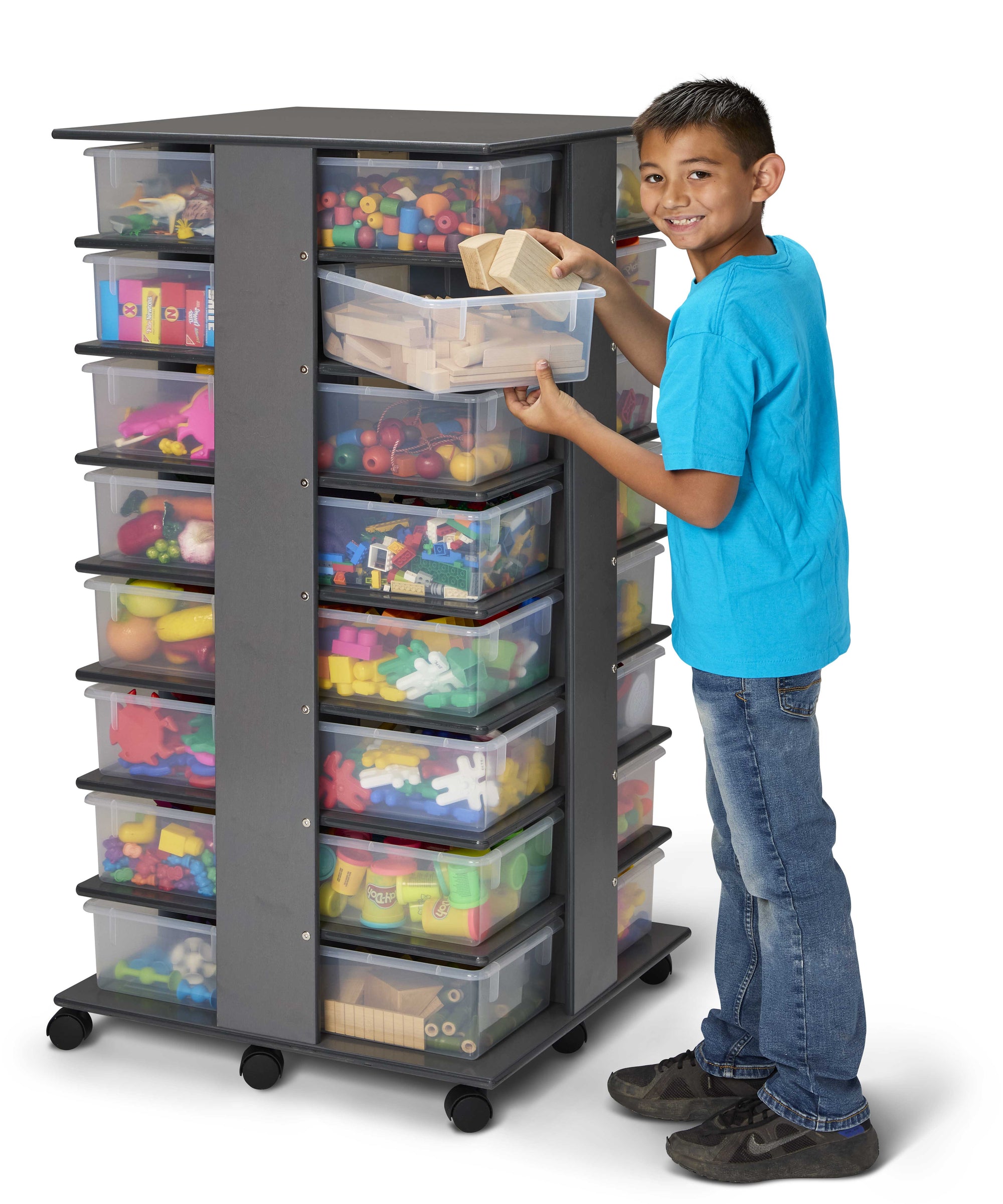 32 Tub Wooden Gray Mobile Storage Tower