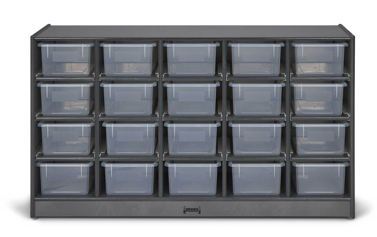 20 Clear Cubby Wooden Gray Mobile Storage Unit
