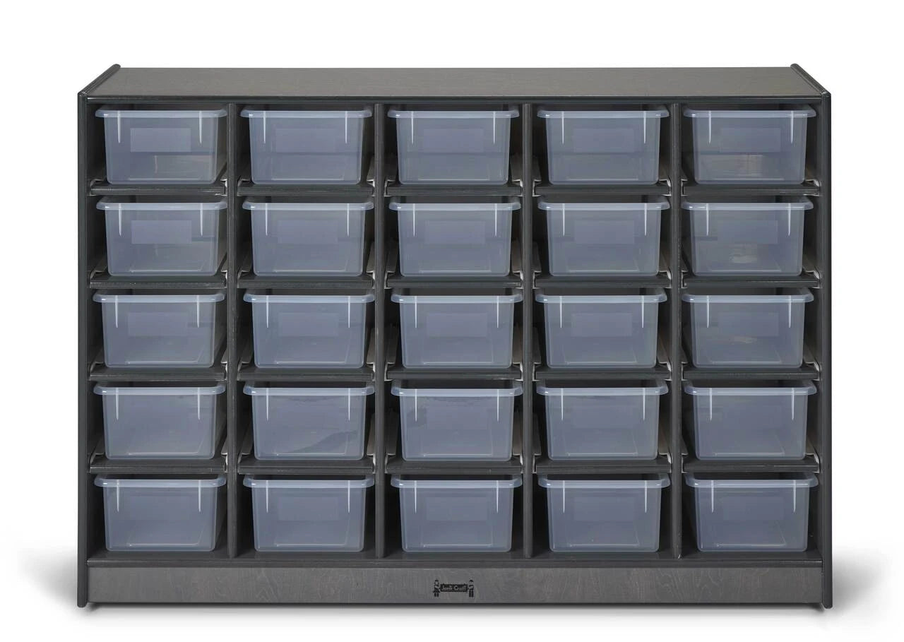 25 Cubby Wooden Gray Classroom Storage Organizer With Clear Bins