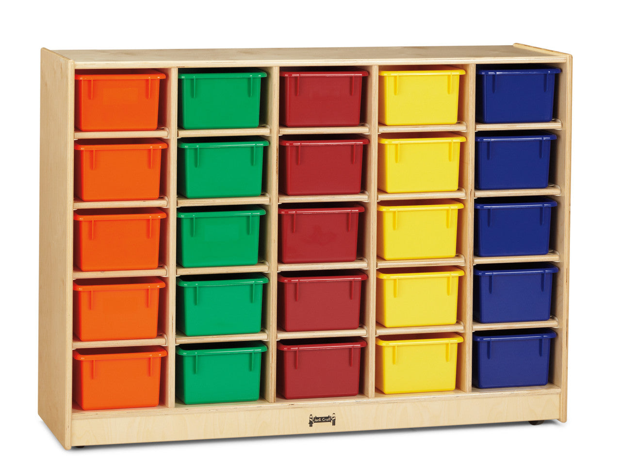#59724 Jonti-Craft® 25 Cubbie-Tray Almacenamiento móvil - con bandejas de colores - Parte posterior de madera contrachapada