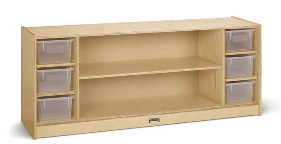 Wooden Combo Bin Toy Storage Bookshelf with 6 Clear Cubbie Trays