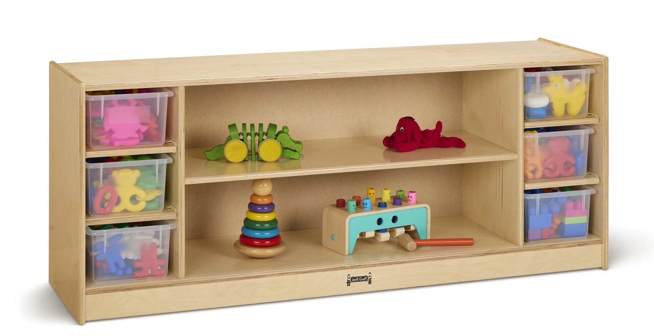 Wooden Combo Bin Toy Storage Bookshelf with 6 Clear Cubbie Trays