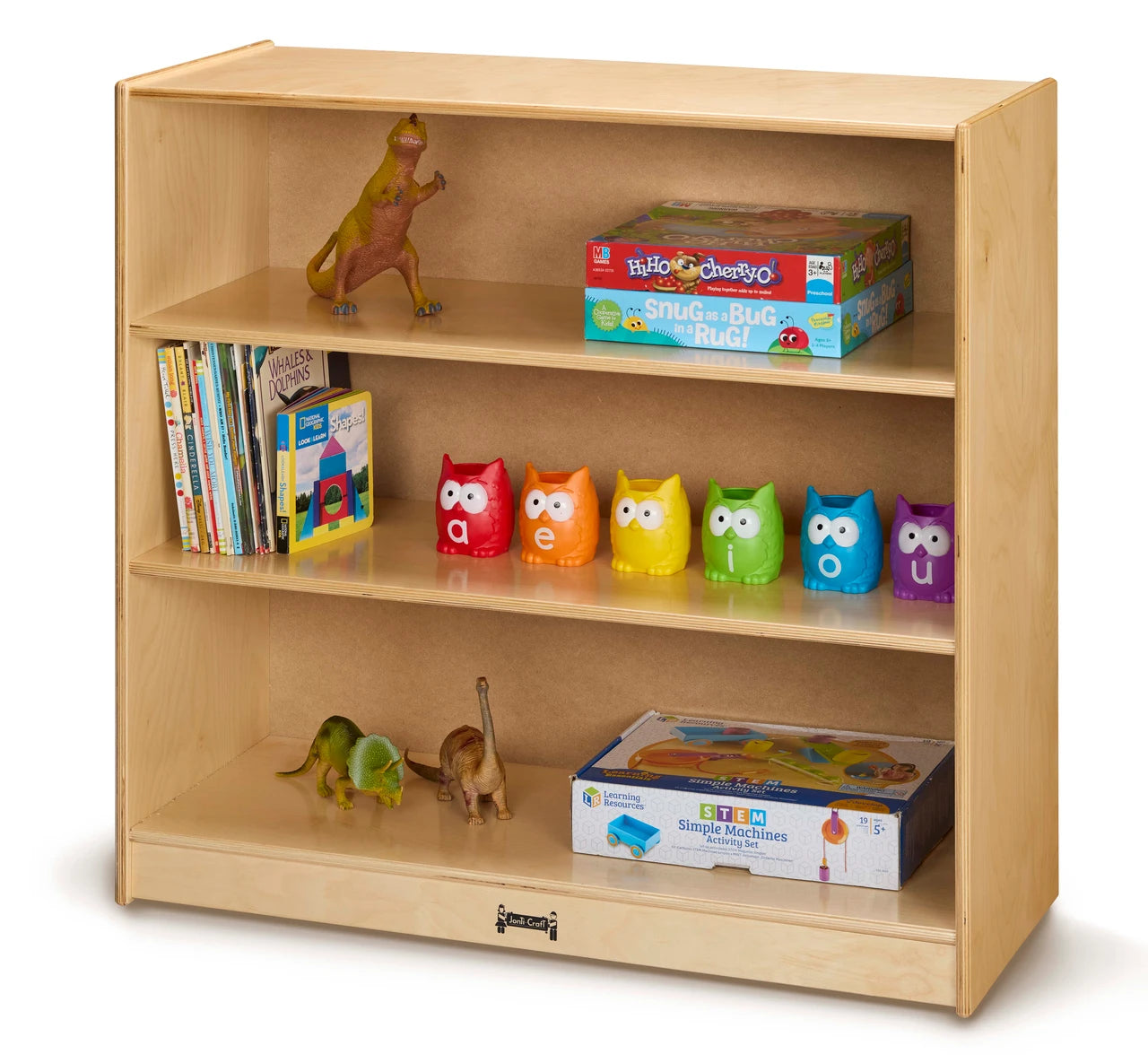 Kids Mobile Wooden Three Shelf Storage Bookcase With Casters
