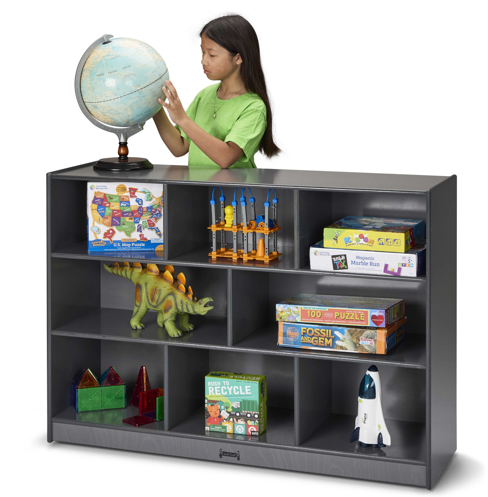 Gray Wooden Daycare Classroom Toy Storage Bookshelf