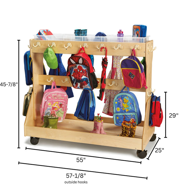 #1220 Mobile Backpack Cart with Clear Cubbie-Trays