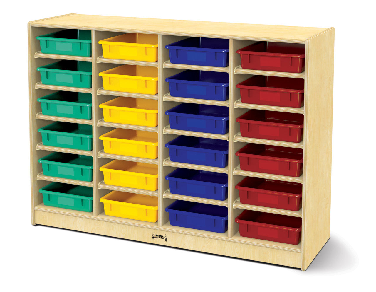 #59745 Jonti-Craft® - Almacenamiento móvil con 24 bandejas de papel - con bandejas de papel de colores - Parte posterior de madera contrachapada