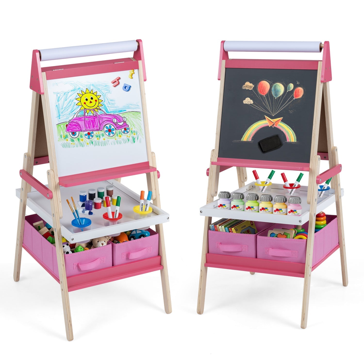 3-in-1 Kids Art Easel with Magnetic Whiteboard & Chalkboard