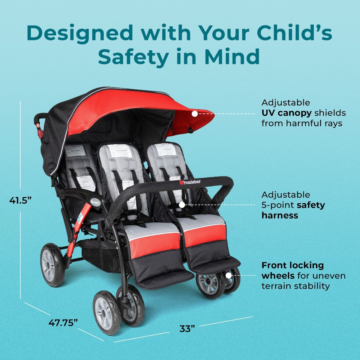 #18618 Cochecito Gaggle® Quad Sport para 4 pasajeros, ROJO