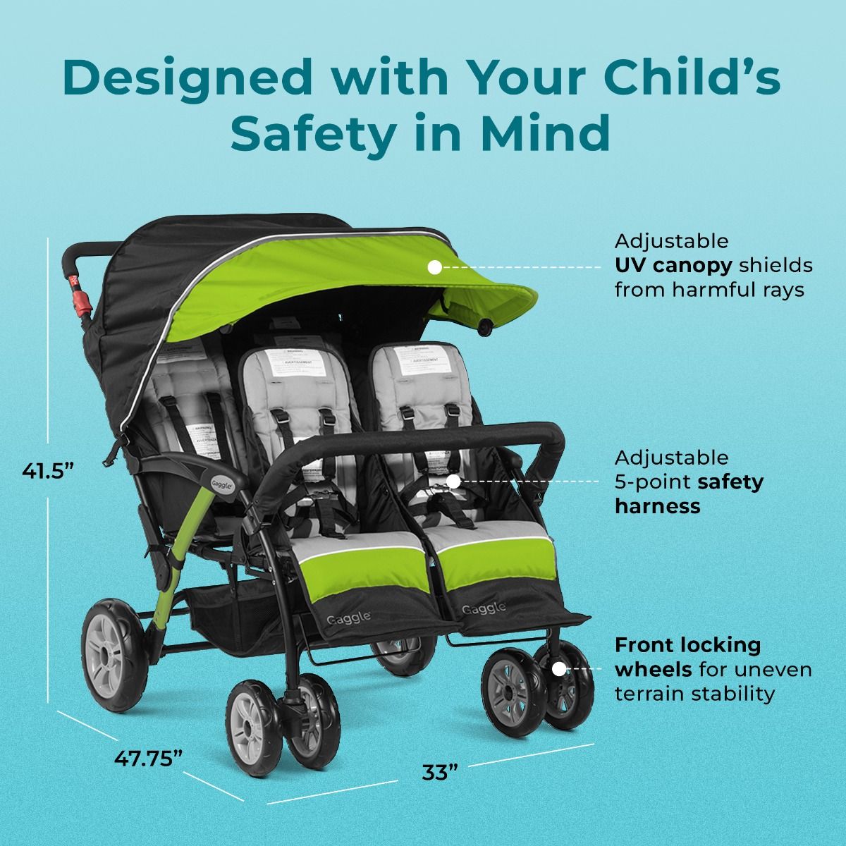 #18619 Cochecito Gaggle® Quad Sport para 4 pasajeros, color LIMA