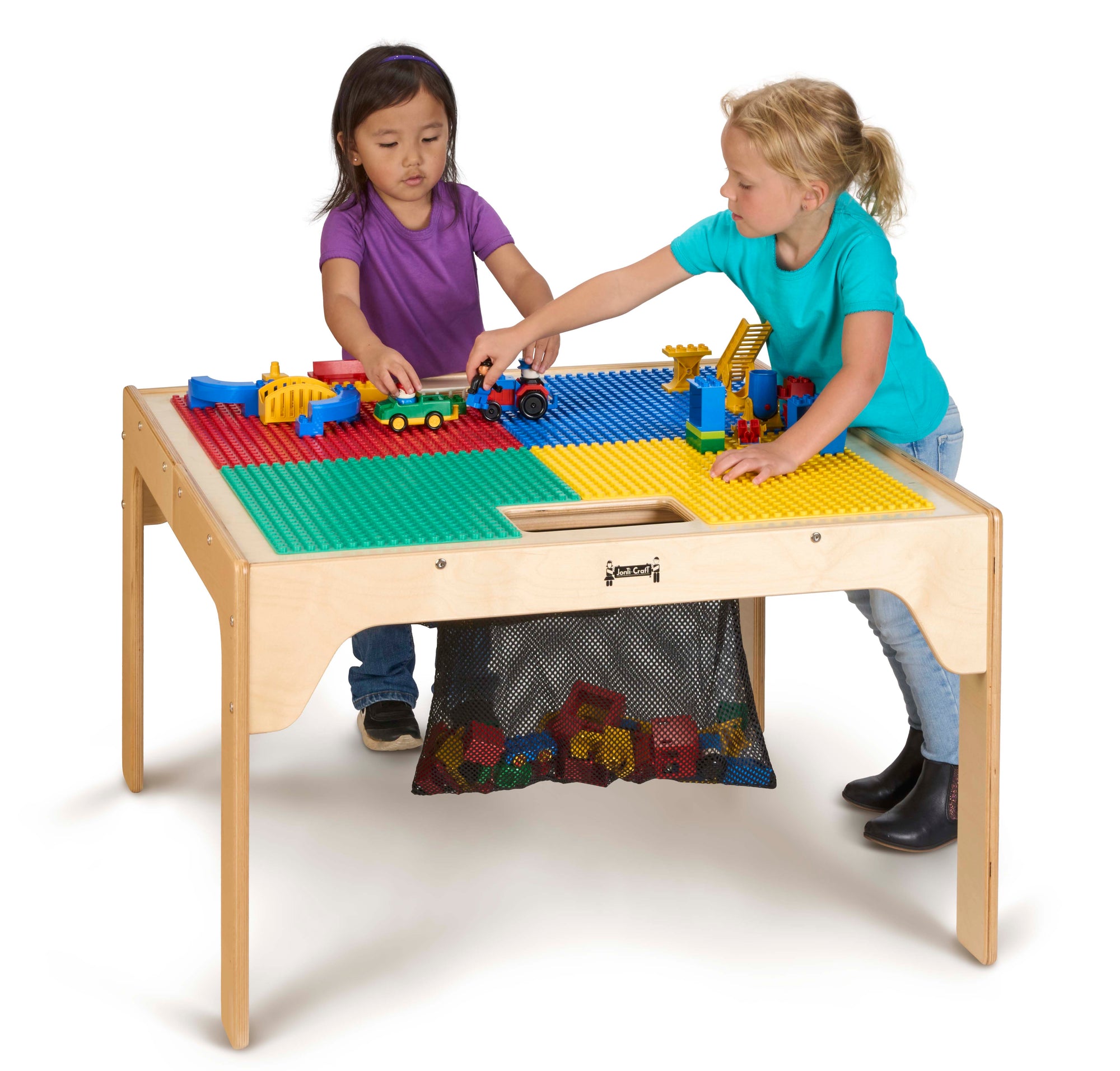 Kids DUPLO® Compatible Wood Tall Dual Storage Table