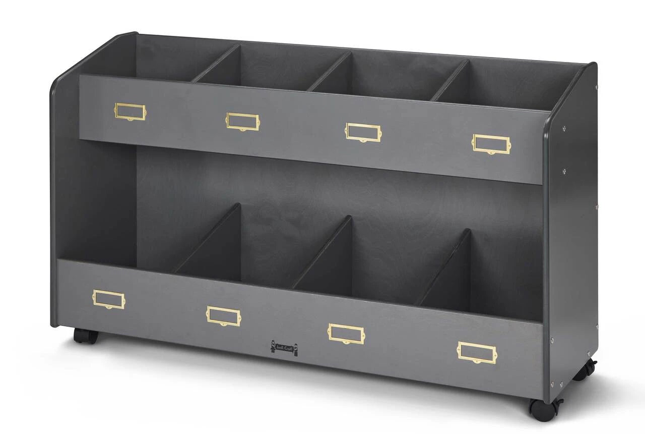 8 Section Mobile Gray Book Cart Organizer