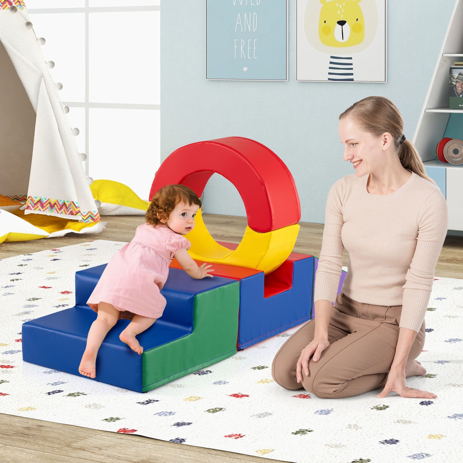 5 Pieces Kids Climbing Toys with PU Leather Cover-Multicolor