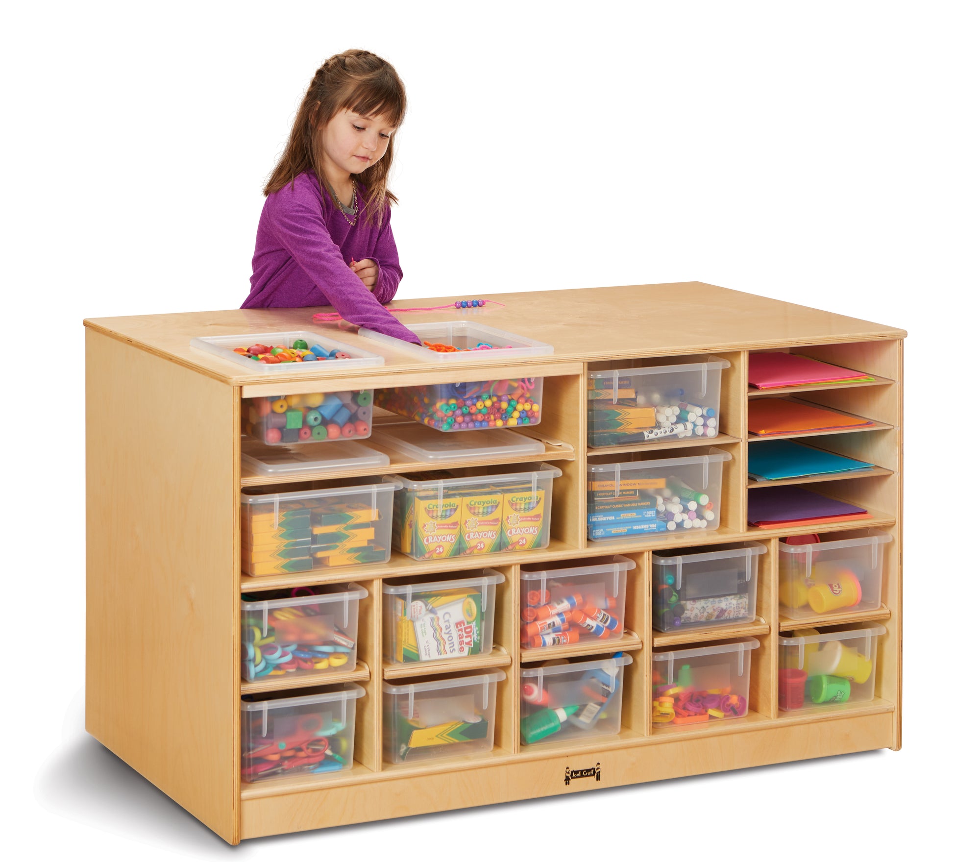 Isla de almacenamiento móvil Jonti-Craft® n.° 1724 - Doble con bandejas transparentes