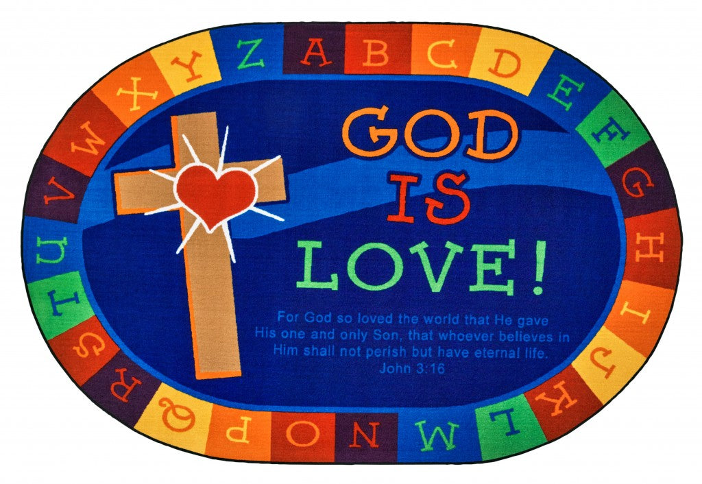 #12497 God is Love Learning Rug Carpet, 6'9" x 9'5" Oval