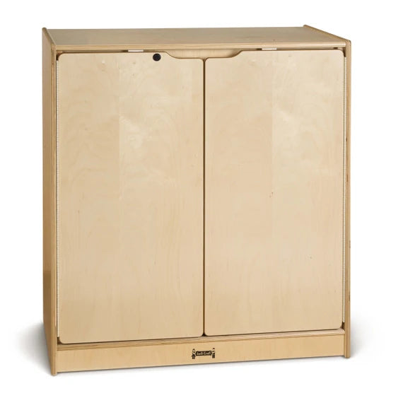 Small Lockable Wooden Storage Cabinet With Doors and Shelves