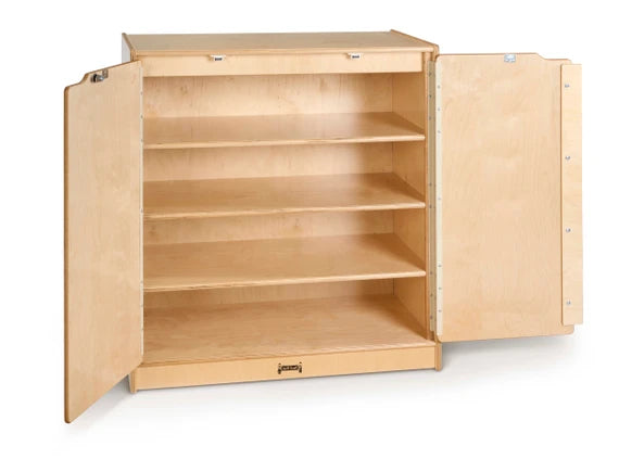 Small Lockable Wooden Storage Cabinet With Doors and Shelves