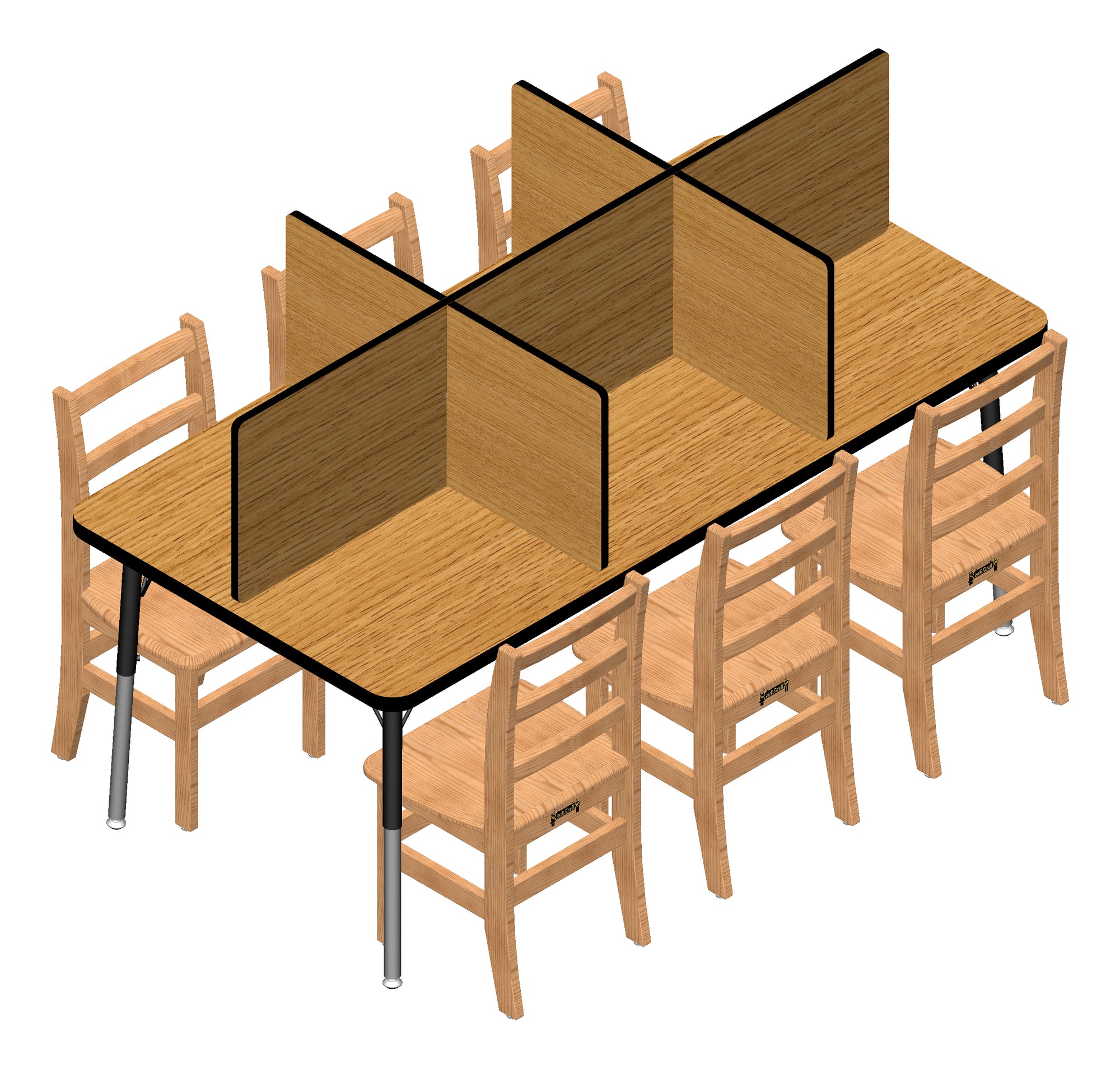 #1992 Berries® Study Carrel - 6 cubículos - Grande - Roble/Negro