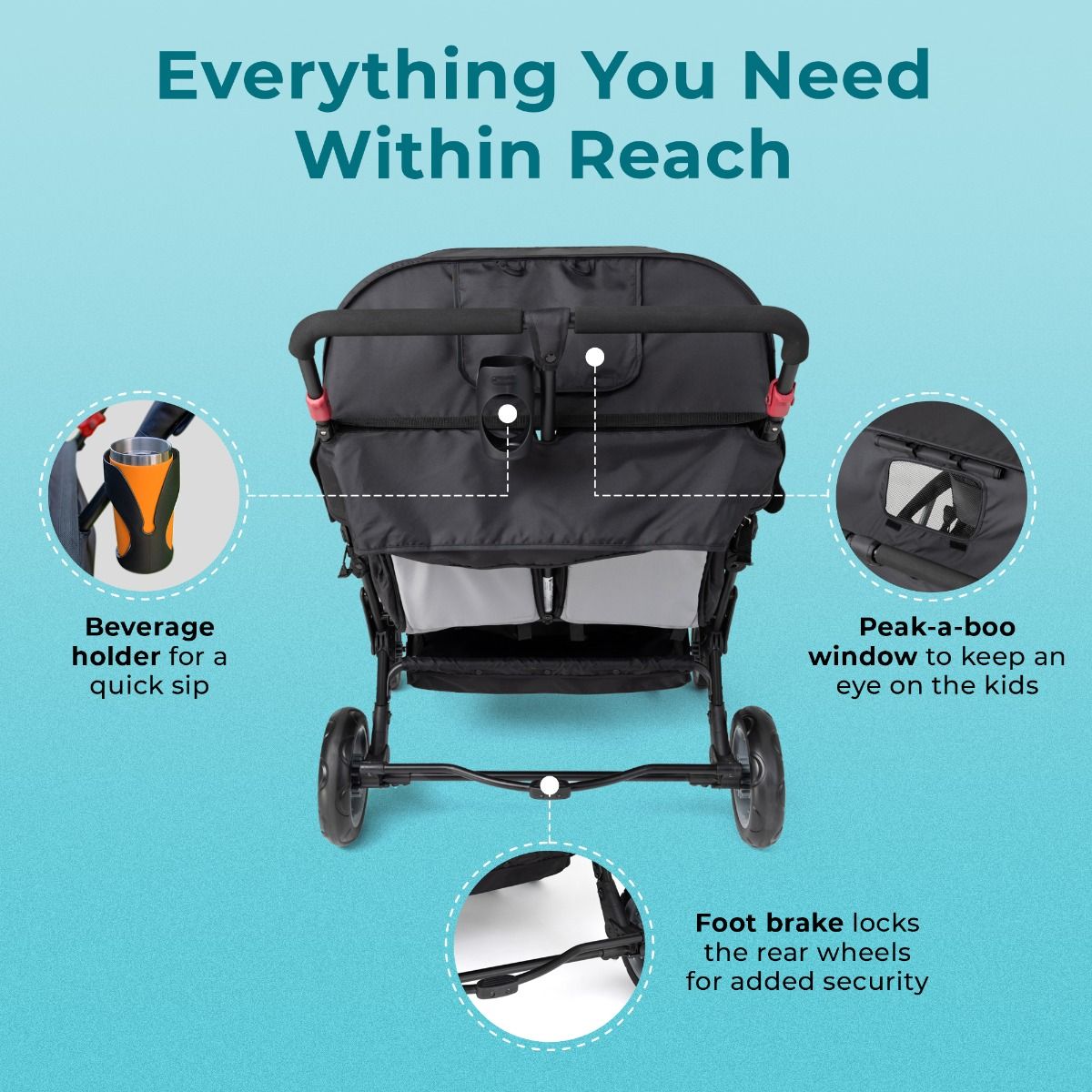 quad stroller with car seat 58955 Gaggle® Quad Sport™ 4-Passenger Stroller