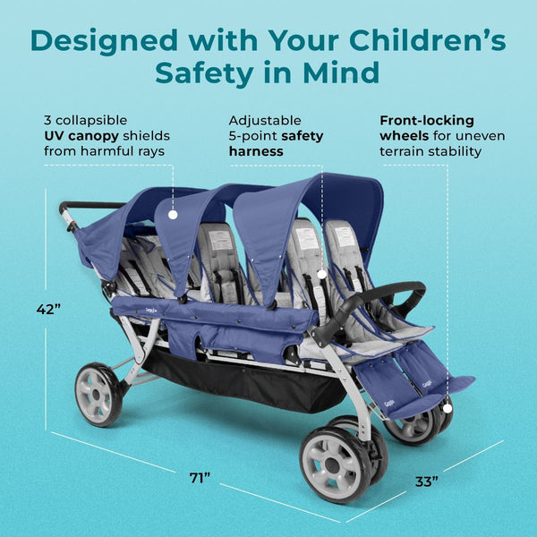 #58961 Gaggle® Jamboree 6-Passenger Stroller, Navy/Gray