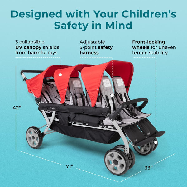 #59920 Gaggle® Jamboree 6-Passenger Stroller, Red/Black