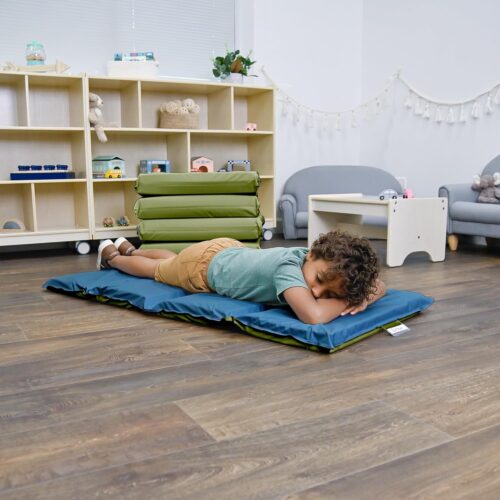 #60677 1" Angels 4 Section Folding Rest Nap Mat - Set of 5 - Sage/Deep Water Blue