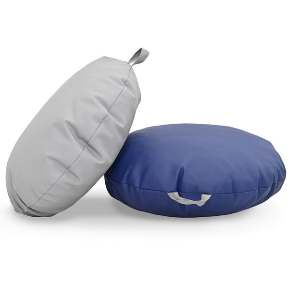 #60442 18x18 Mini Round Pouf with Handle - Set of 2 - Gray and Navy ...