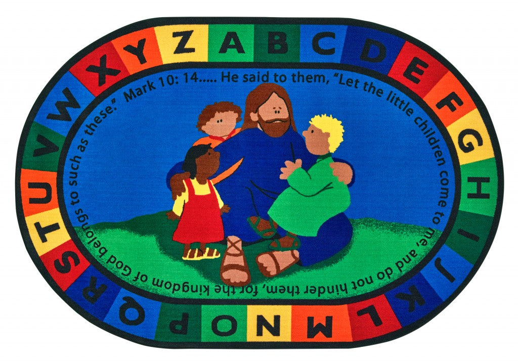 #12430 Jesus Loves the Little Children Carpet, 6'9" x 9'5" Oval