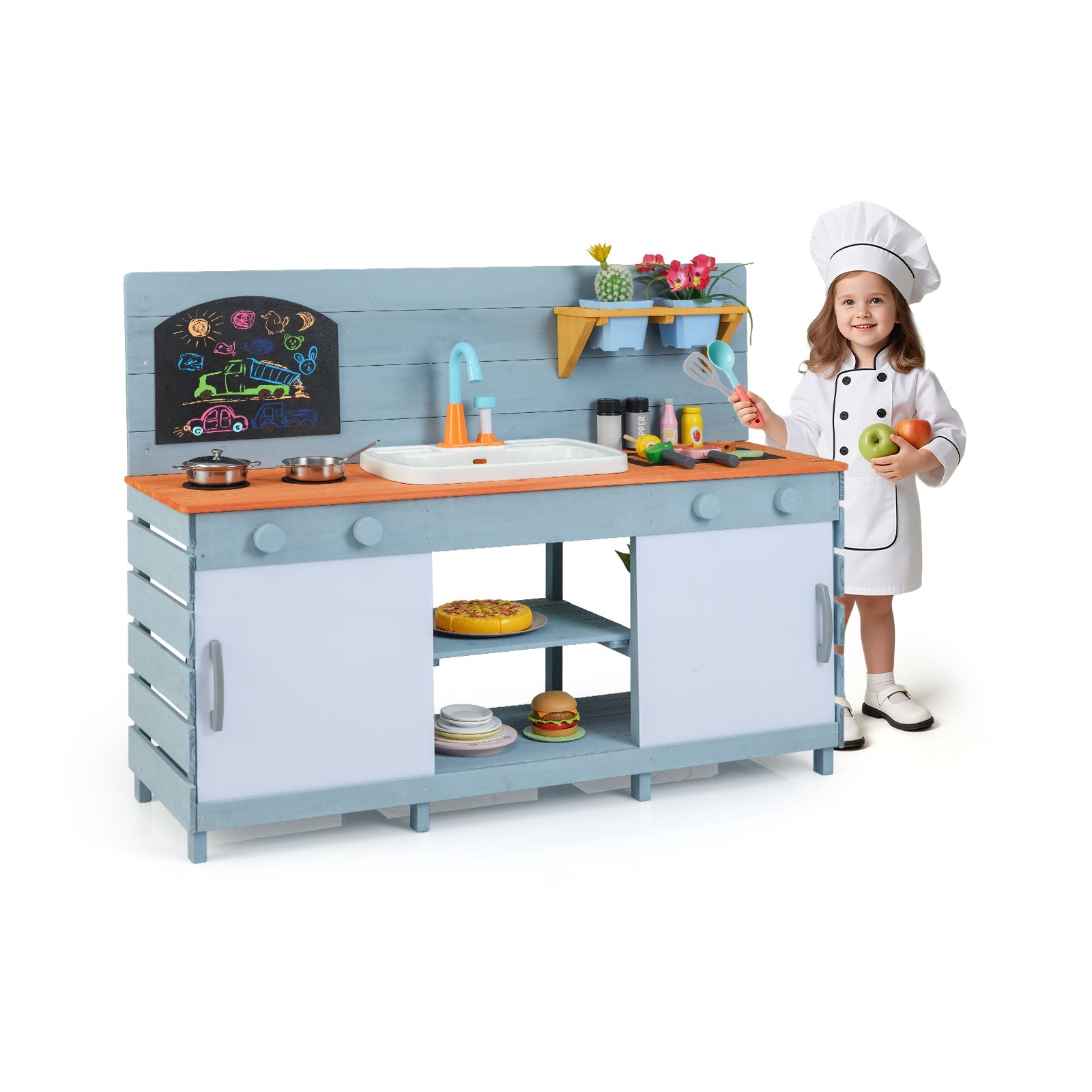 Kids Play Kitchen Set with Stoves for Boys Girls Aged 3-8-Blue