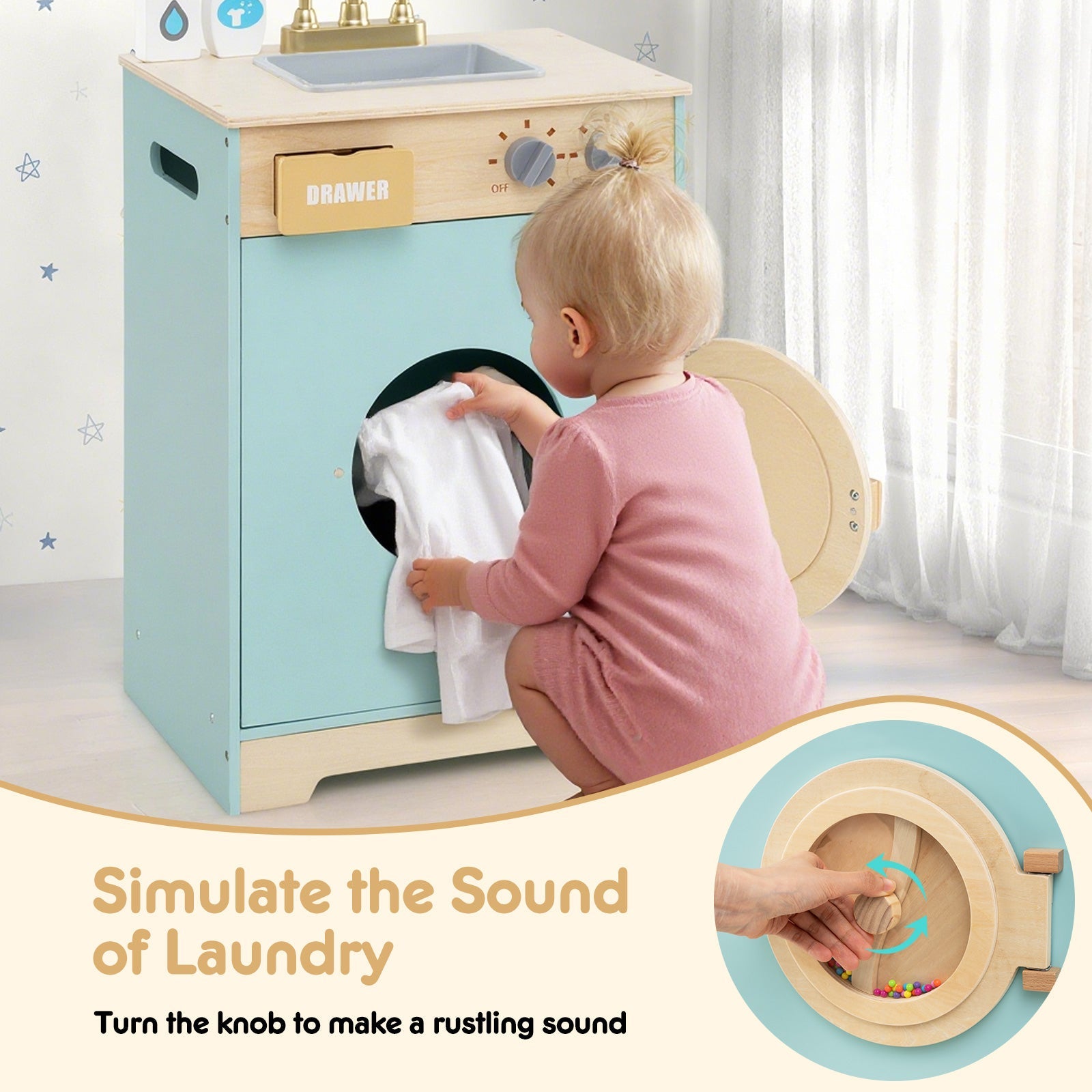 Kids Washer Playset Toy Washing Machine with Laundry Detergent-Blue