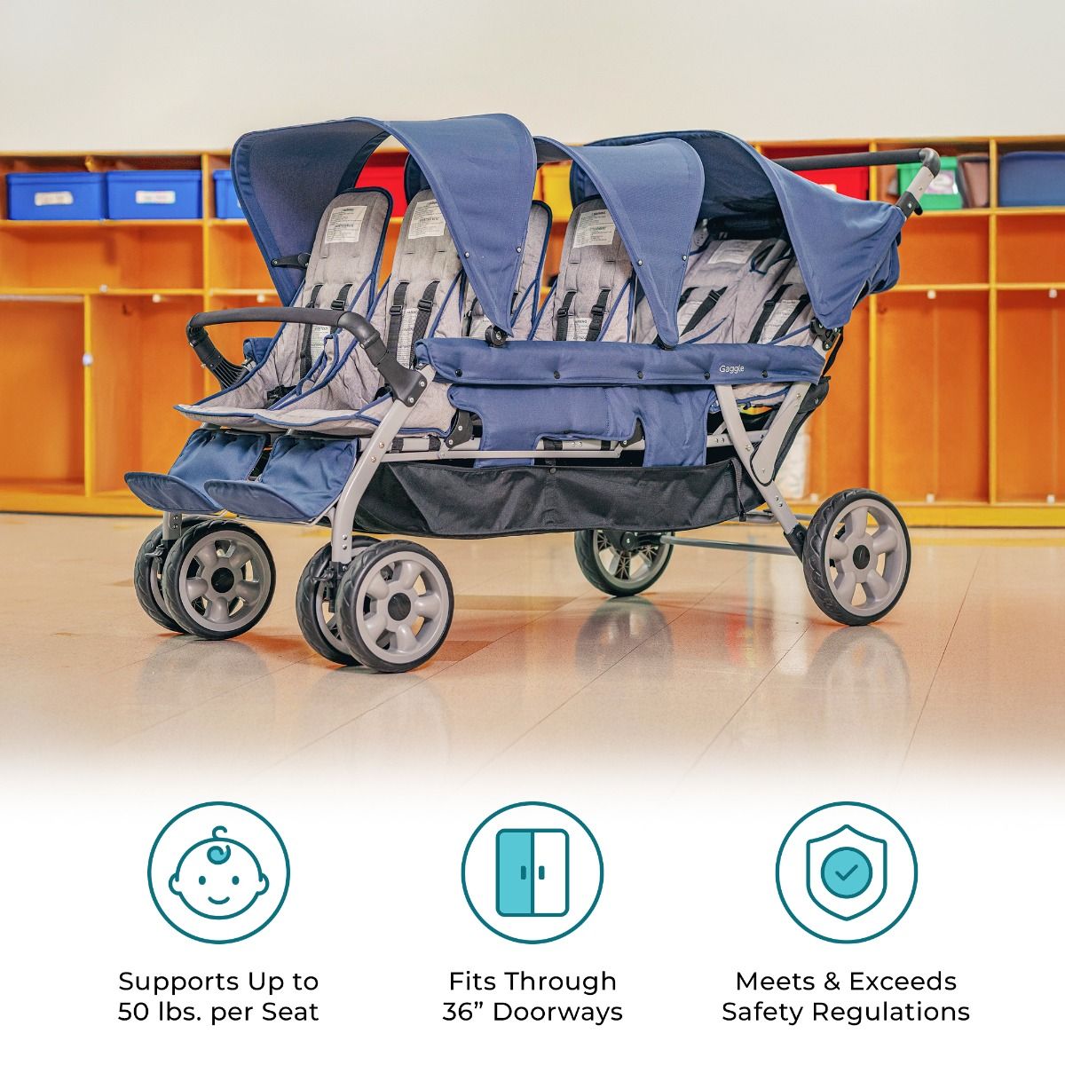 Gaggle® Jamboree 6-Passenger Stroller, Navy/Gray