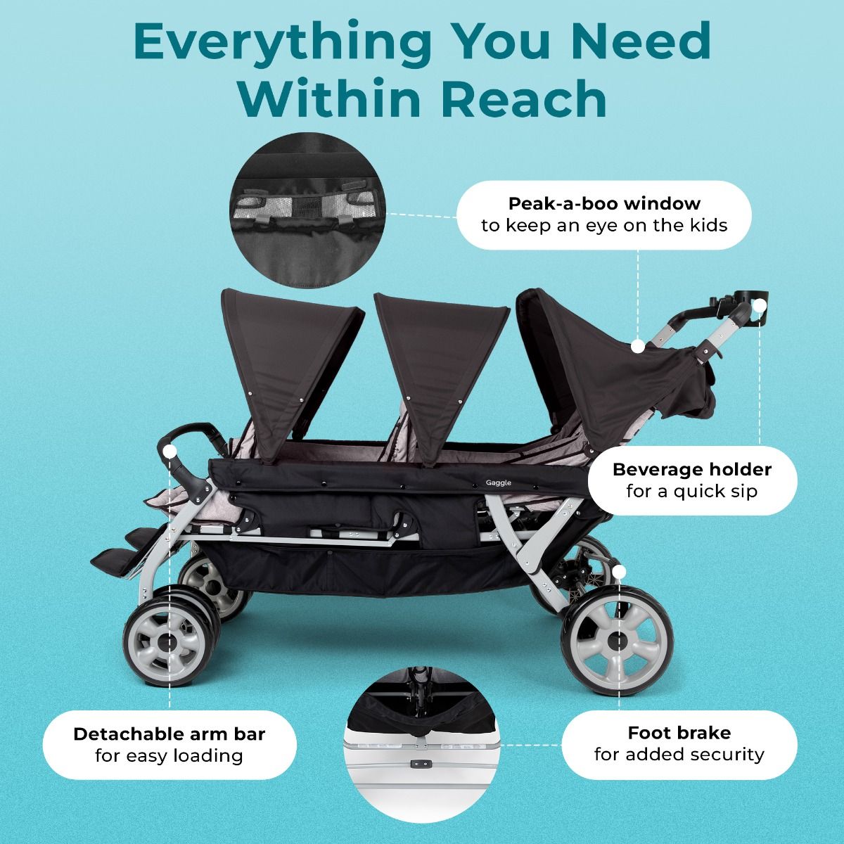 #59921 Cochecito Gaggle® Jamboree para 6 pasajeros, negro