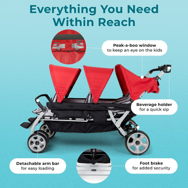 #59920 Gaggle® Jamboree 6-Passenger Stroller, Red/Black