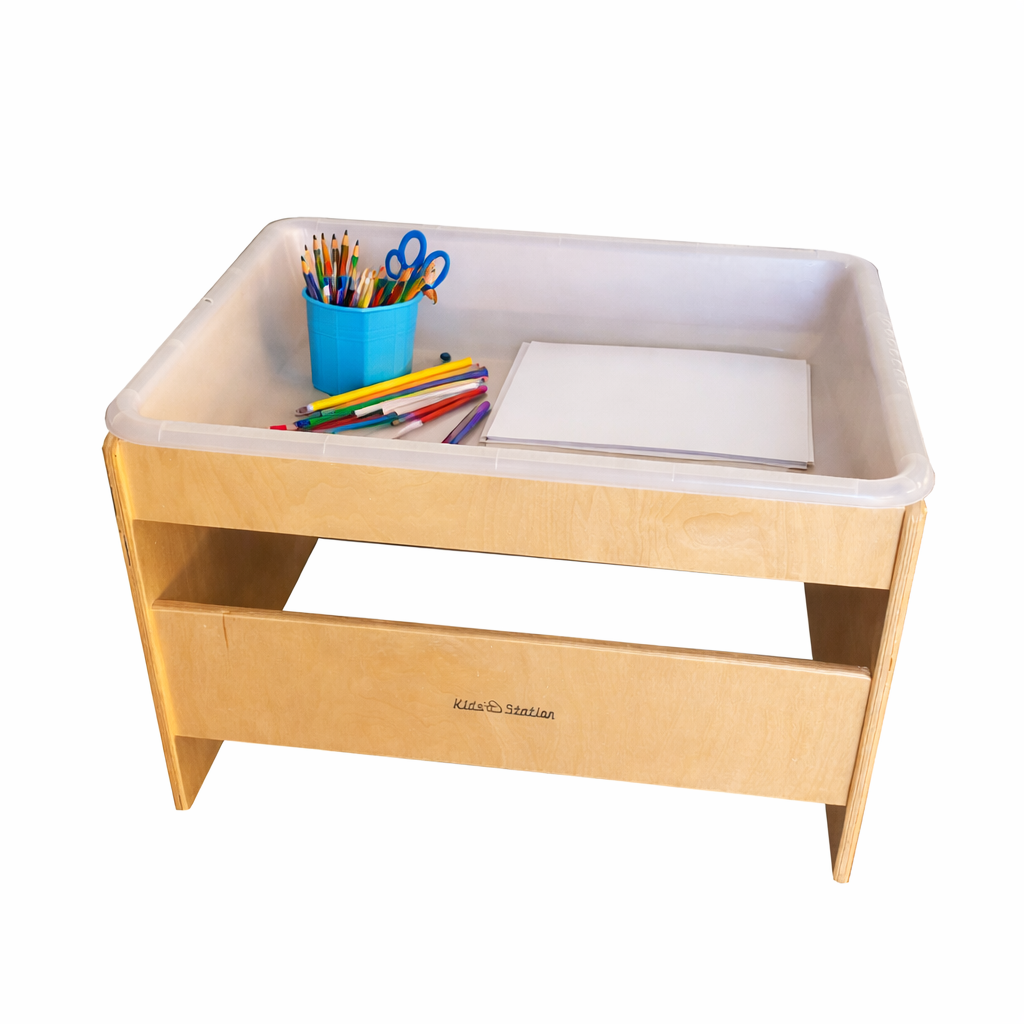 Kids' Station Toddler Sensory Table 26 1/2"W x 19 3/4"D x 18"H, With Plastic Lid
