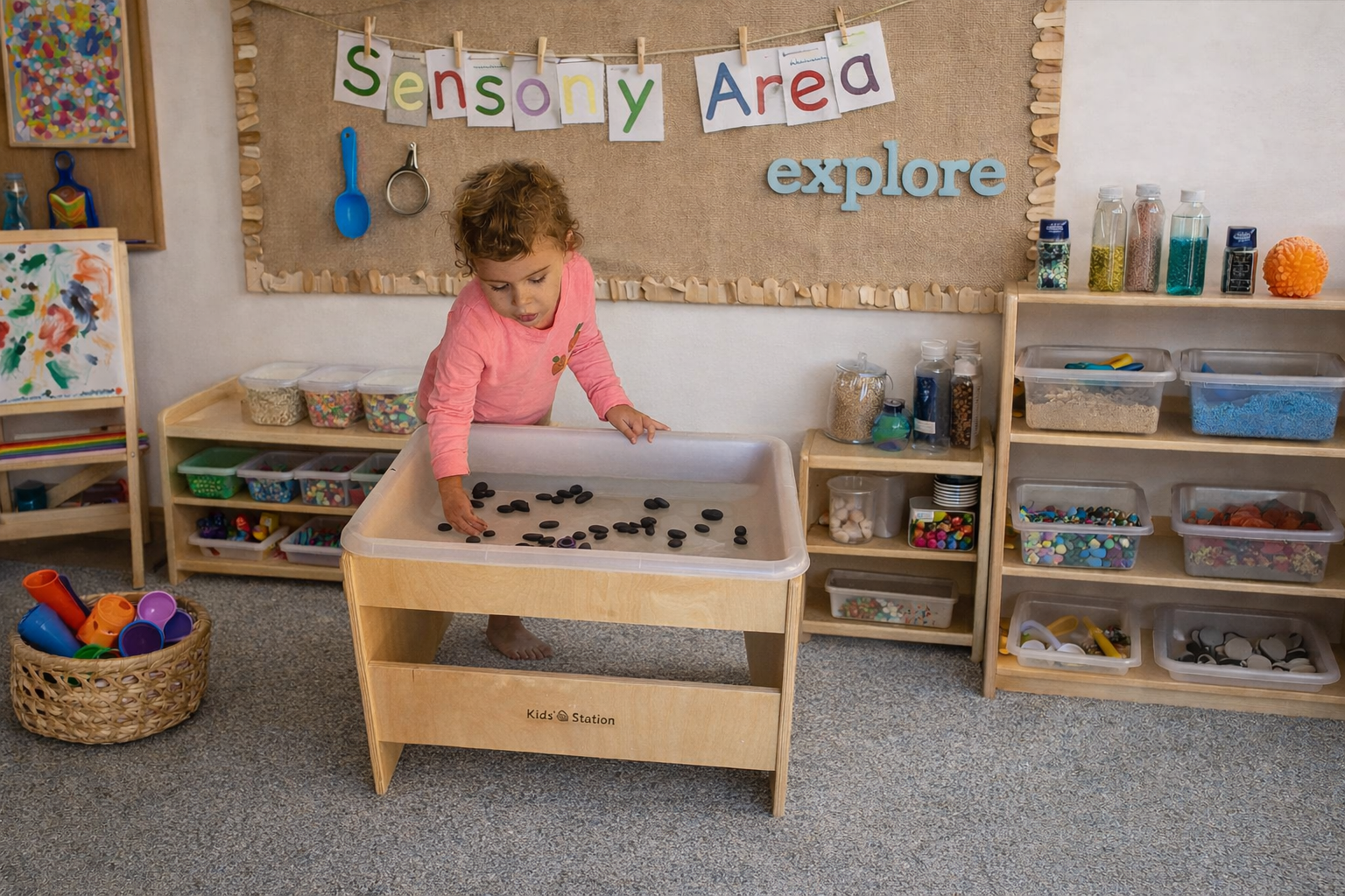 Kids' Station Toddler Sensory Table 26 1/2"W x 19 3/4"D x 18"H, With Plastic Lid