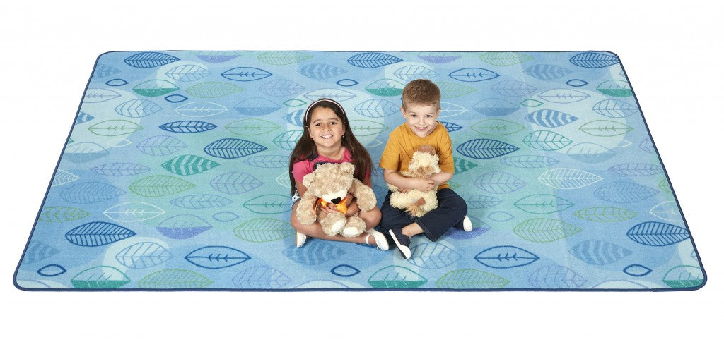 #59200 Peaceful Spaces Leaf Rug Blue, 6ft x 9ft Rectangle