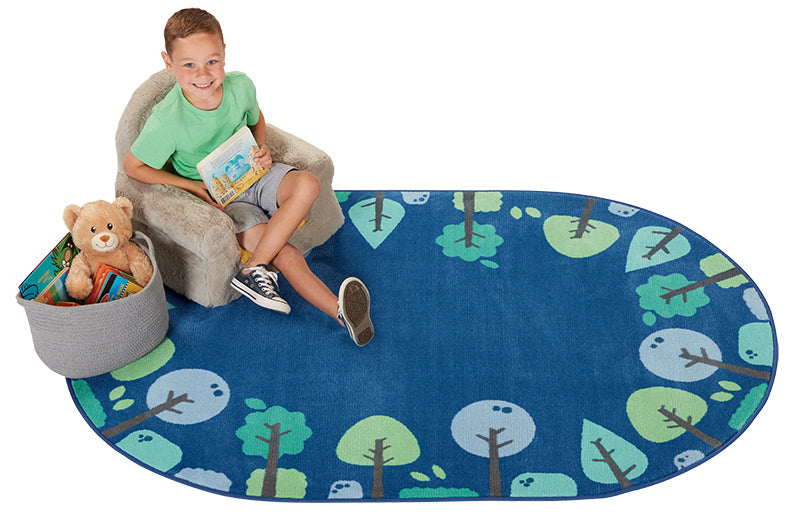 #59132 KIDSoft Tranquil Trees - Blue, 6ft X 9ft Oval Rug