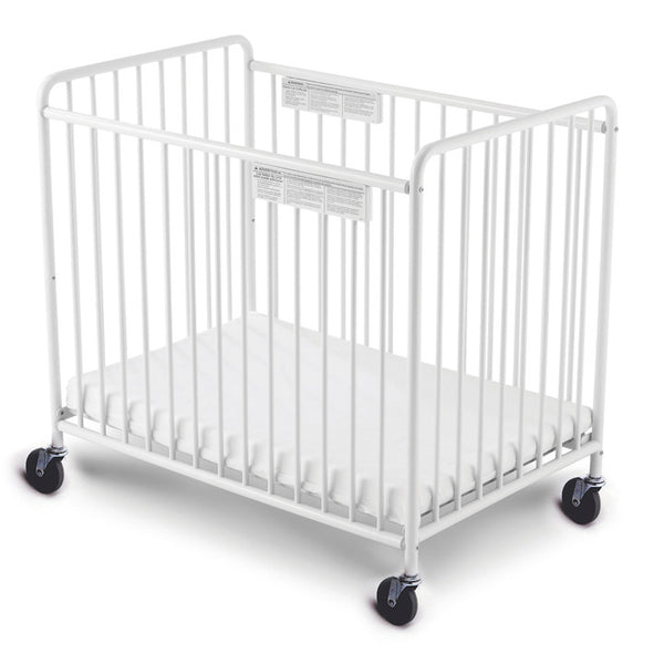 #18575 Chelsea non-folding steel crib with Mattress, 40 1/2"H x 26"D x 37"L, 4" Evac Casters Included.