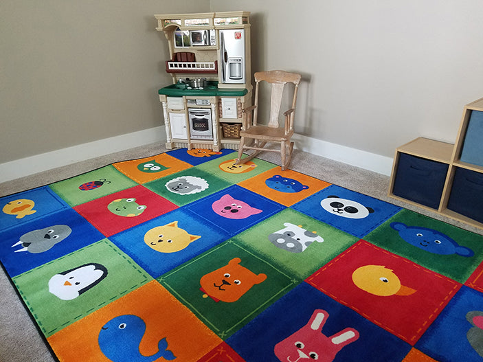 #59080 KIDSoft Animal Patchwork - Primary, 6ft X 9ft Rectangle Rug