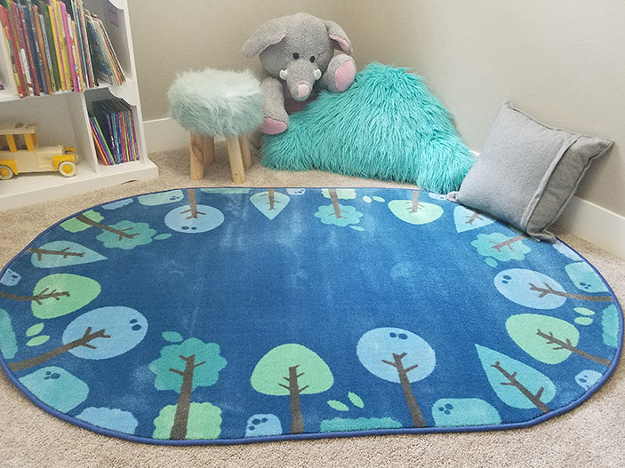 #59132 KIDSoft Tranquil Trees - Blue, 6ft X 9ft Oval Rug