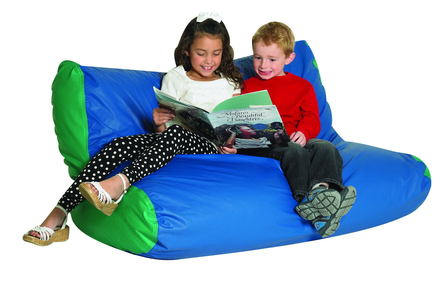 #9526 Silla escolar doble con respaldo alto azul/verde