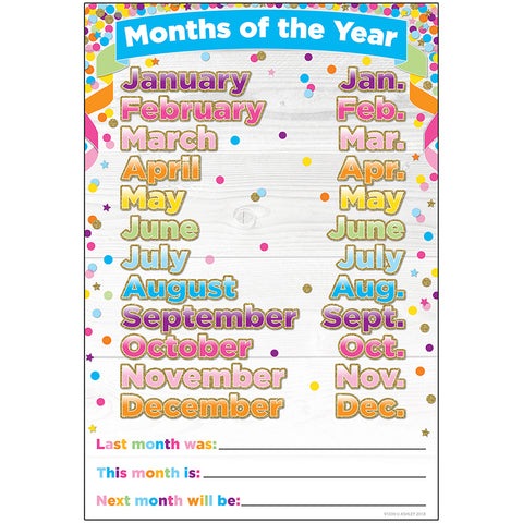#51590 SMART CONFETTI MONTHS THE YEAR CHRT DRY-ERASE SURFACE