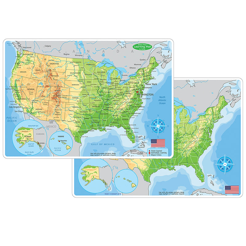 #51725 US MAP PHYSICL LEARNING MAT 2 SIDED WRITE ON WIPE OFF