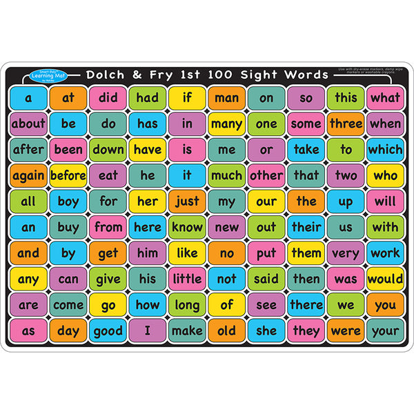 #51729 SIGHT WORDS ENGLISH 1ST 100 2ND 100 SMART POLY LEARNING MAT 2 SIDED