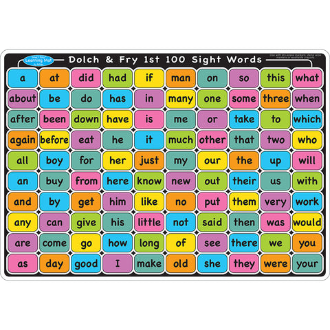 #51729 SIGHT WORDS ENGLISH 1ST 100 2ND 100 SMART POLY LEARNING MAT 2 SIDED