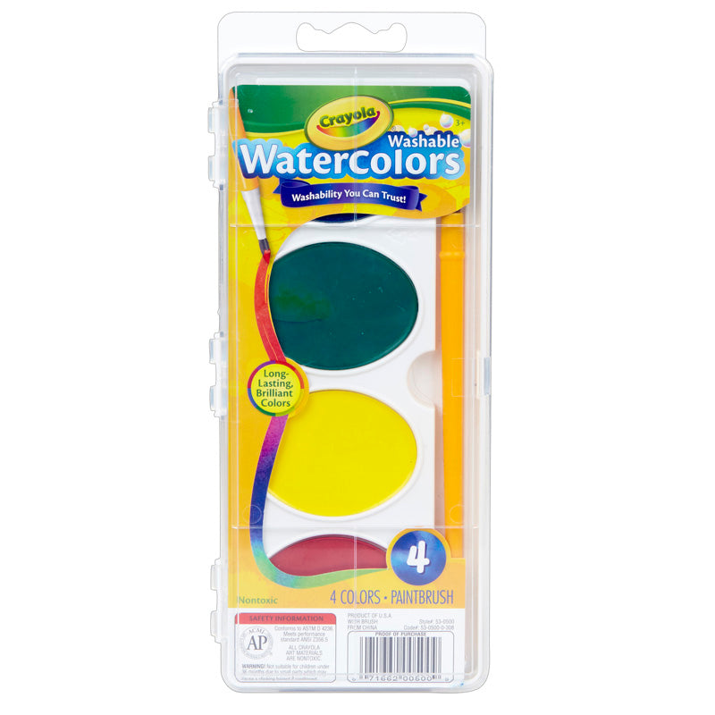 #4023 SO BIG WASHABLE WATERCOLORS 4 COLOR OVAL PANS AND PAINT BRUSH