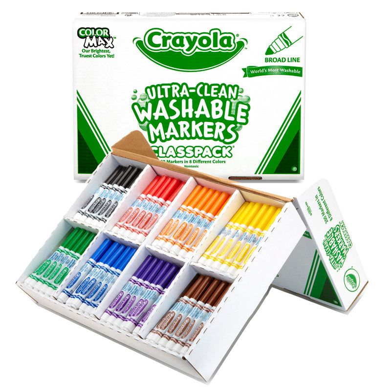 #4107 CRAYOLA WASHABLE MARKERS CLASSPACK 200CT 8 COLORS BROAD LINE