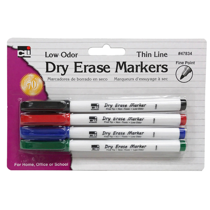 #52950 DRY ERASE MARKER THIN LINE 4 PK ASSORTED COLORS