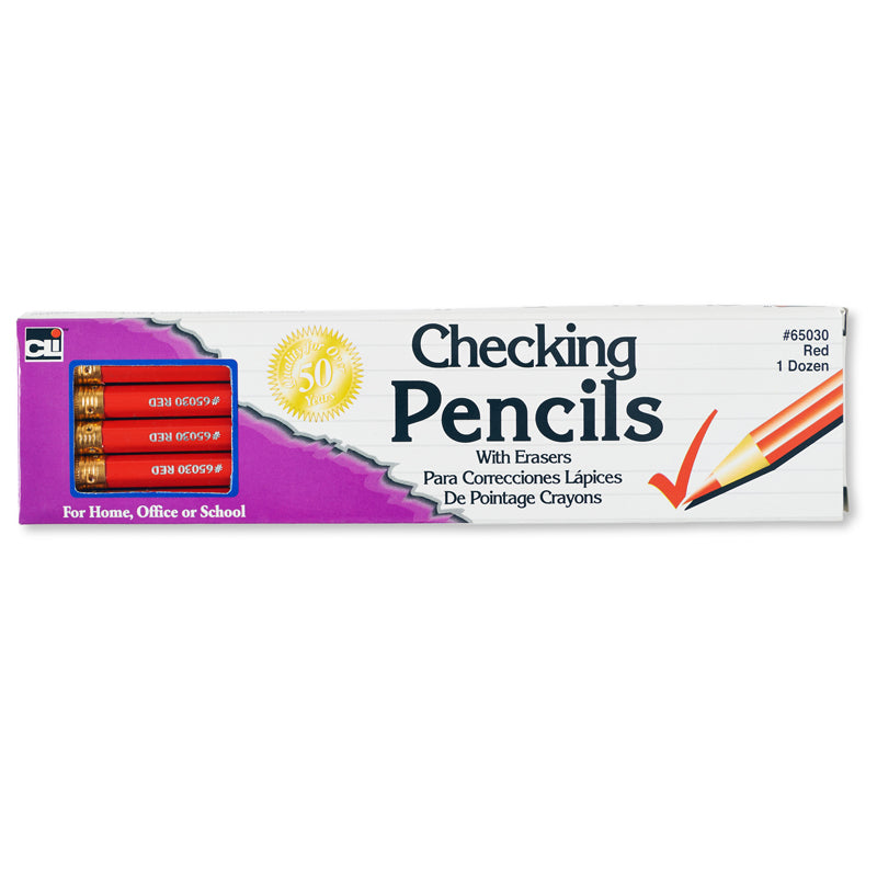 #11056 PENCIL CHECKING RED W/ERASER 12/BX
