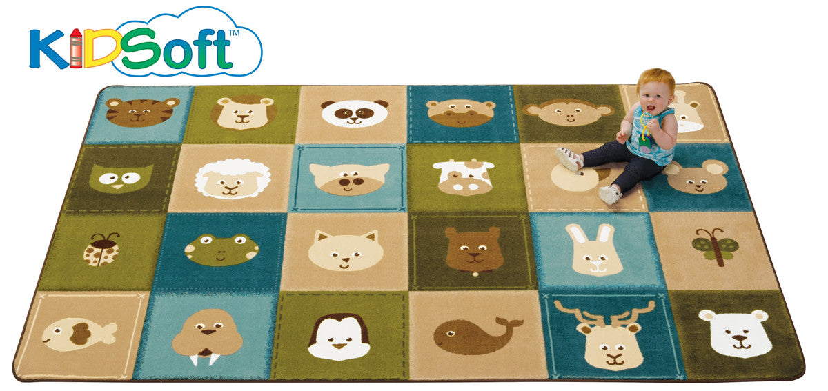 #12042 KIDSoft Animal Patchwork - Nature, 6' X 9' Rectangle Rug
