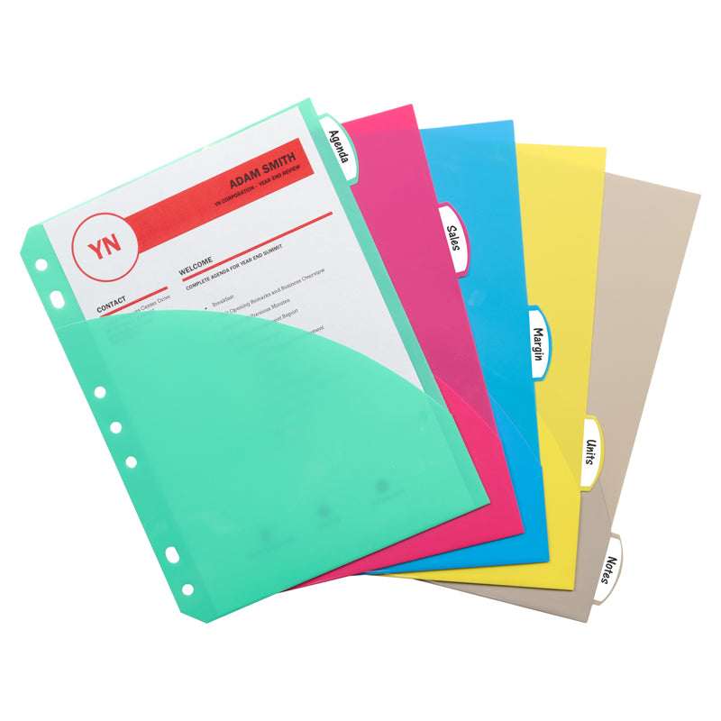 #12698 MINI SIZE 5 TAB 5PK POLY INDEX DIVIDERS WITH POCKETS